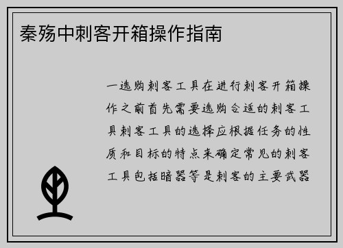 秦殇中刺客开箱操作指南